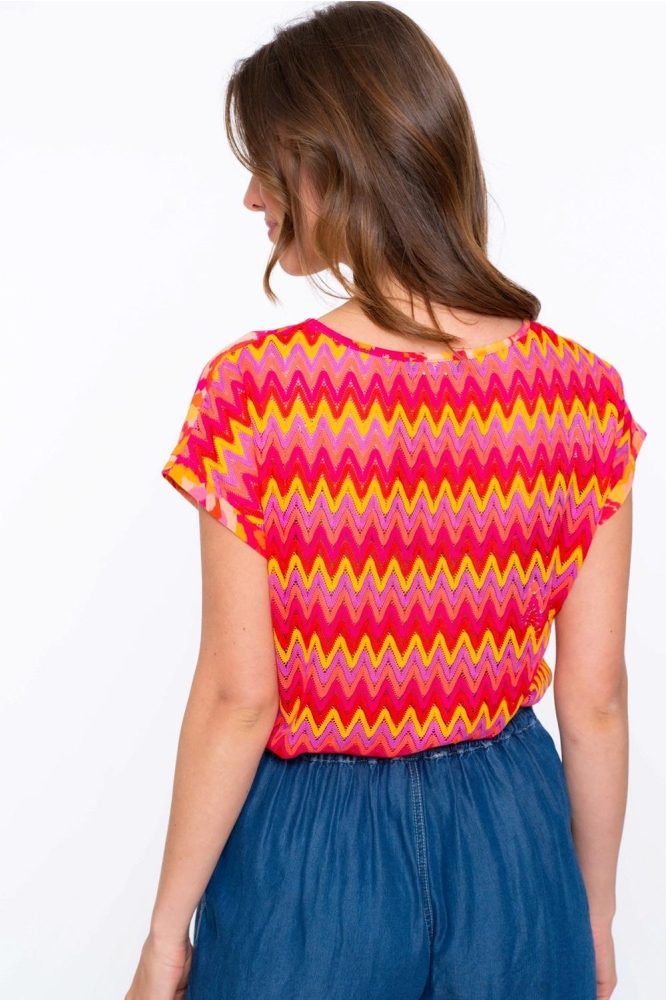 TOP MET KORTE MOUWEN EN AJOUR DETAILS 53215 20 PINK/CORAL